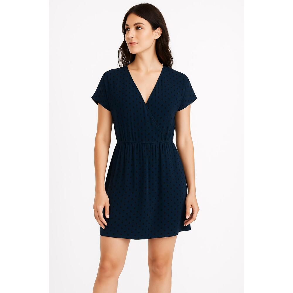 Madewell Navy Blue Polka Dot V Neck Mini Wrap Dress Womens Size Medium